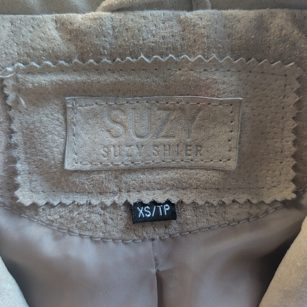 Y2K Suede Leather Tailored Blazer Beige XS - Picture 6 of 9